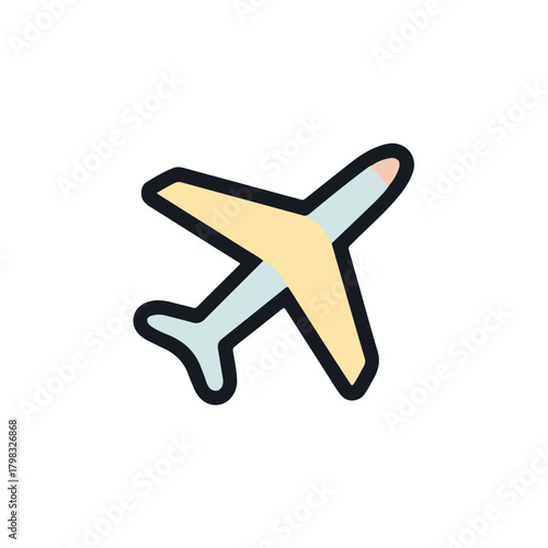 Airplane Icon with Pastel Colors and Black Outline for Travel Designs