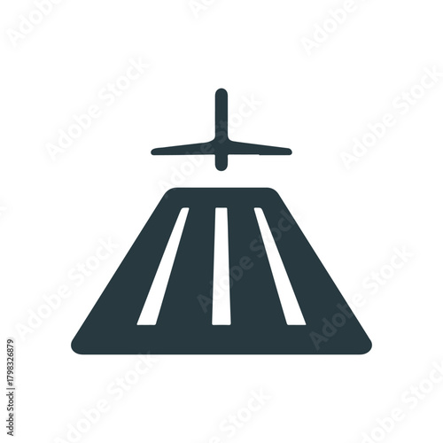 Airport Runway Icon with Airplane Symbol on White