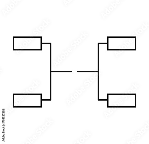 Vector illustration template of a blank tournament schedule diagram with flat black lines. Sports, soccer, basketball, volleyball, badminton, racing, baseball, tennis.