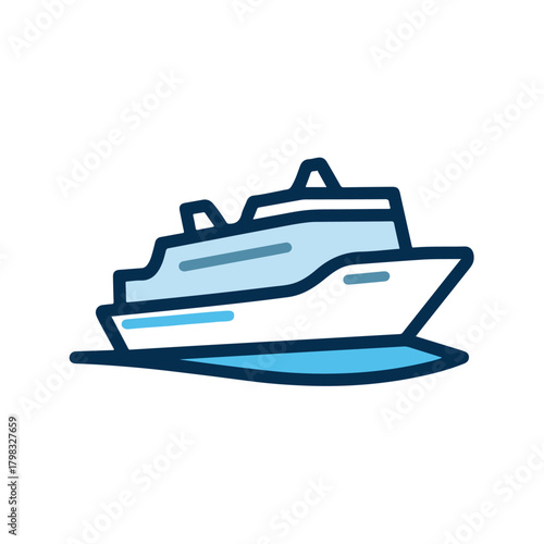Cruise Ship Icon in Blue and White Colors