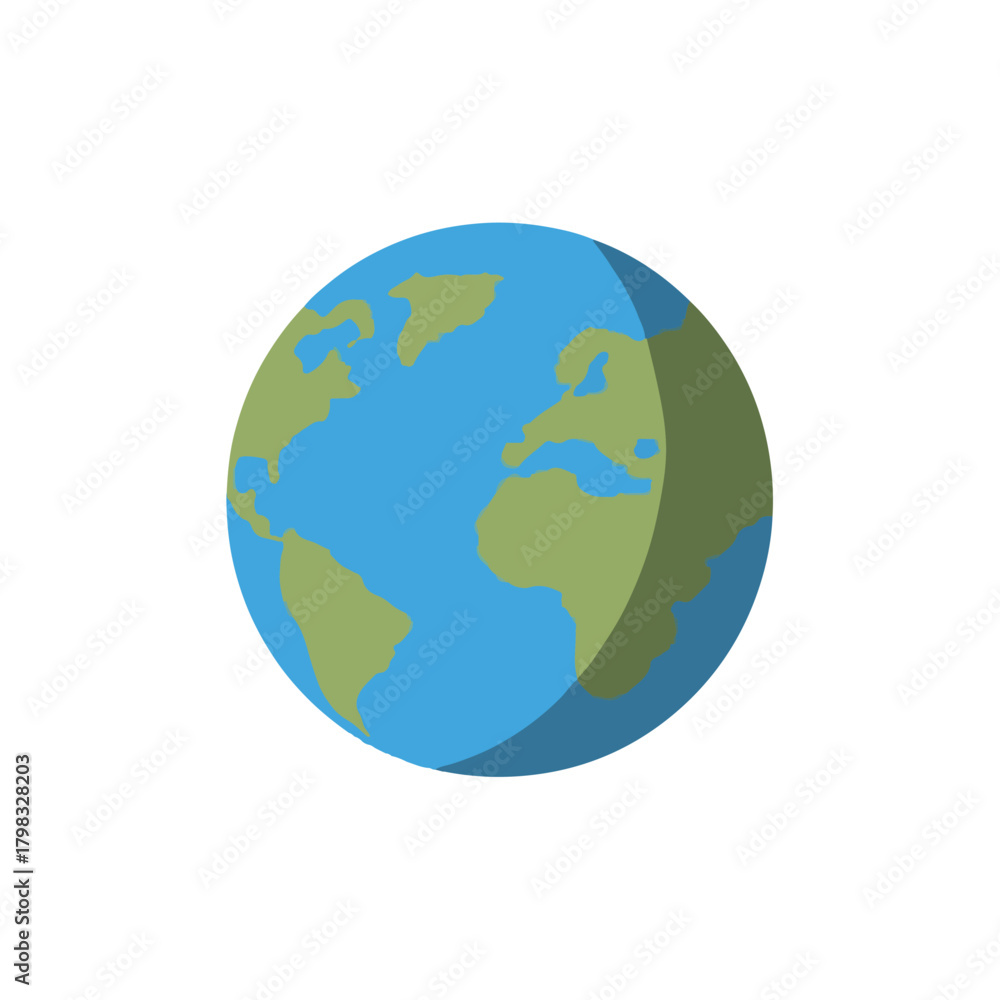 Fototapeta premium Flat Earth Icon Globe with Shadow and White Background
