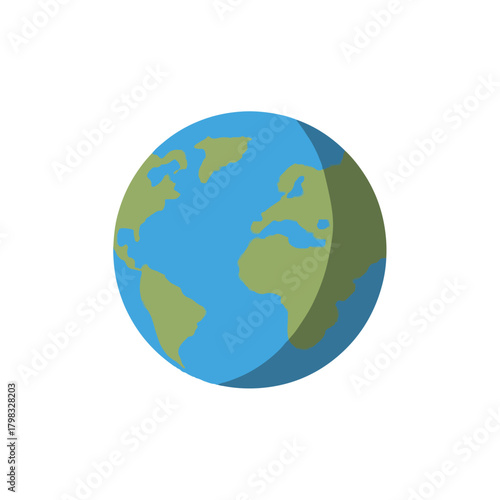 Flat Earth Icon Globe with Shadow and White Background
