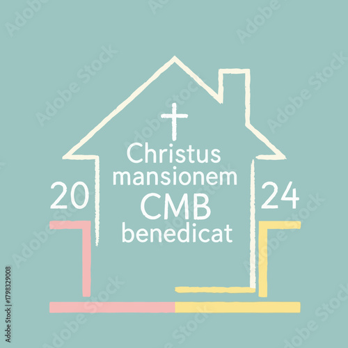 Epiphany house blessing symbol with cross, christ bless this house cmb 2024 in white.