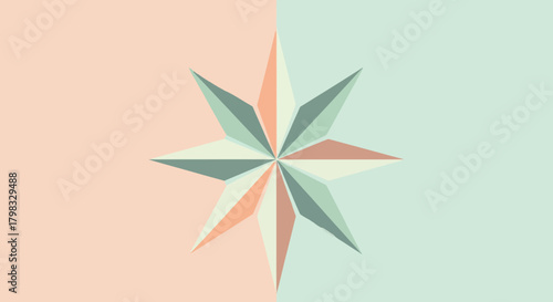 Geometric star shape with eight points, pastel color scheme and clean vector design.