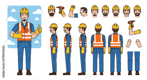 Construction Worker Vector Set Diverse Poses & Equipment