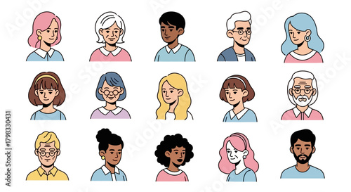 Diverse Faces Illustration of People Avatars in Vector Style