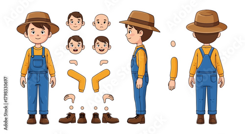 Cartoon Farmer Character Rigging Kit for Animation Customizable Farmer with Interchangeable Parts