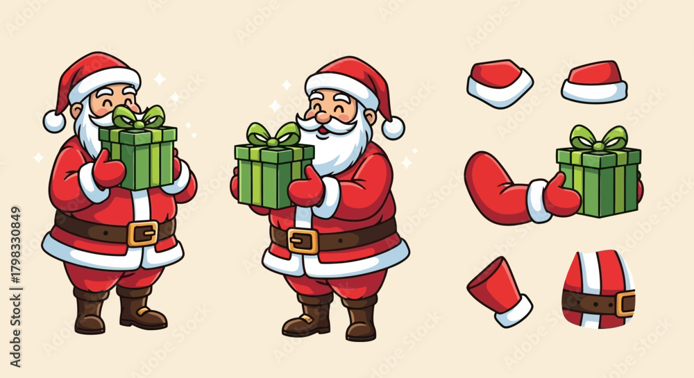 Obraz premium Festive Santa Claus with Gift Illustration for Christmas Holiday Designs