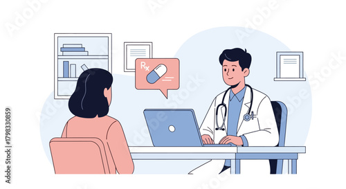 Doctor Consulting with Patient About Medication Prescription in Office Setting