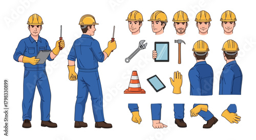 Customizable Construction Worker Illustration DIY Character Kit
