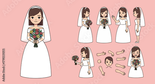 Cartoon Bride in Wedding Dress Vector Illustration for Design Projects