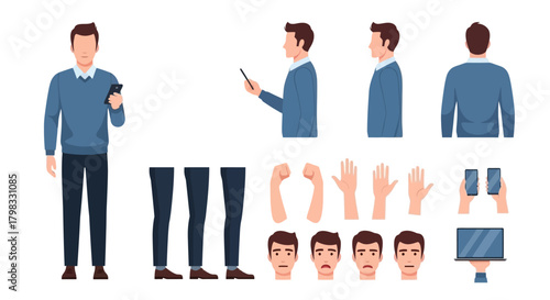 Character Animation Set of Businessman Poses and Expressions