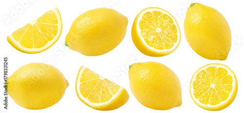 Schilderij op canvas Collection of lemons isolated, no shadow