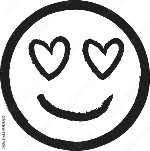 Hand drawn smiley face with heart eyes expressing love and affection