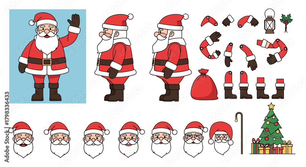 Fototapeta premium Santa Claus Character Design Elements for Animation and Illustration