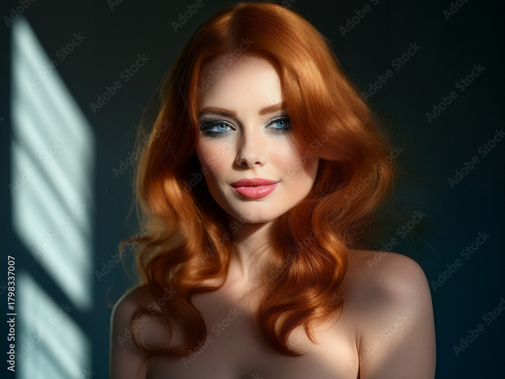 Naklejka premium Glamour portrait of sexy girl with red hair