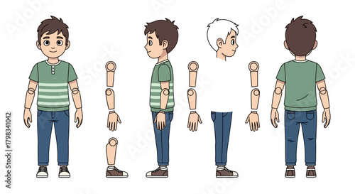 Animation Character Illustration Boy with Separate Limbs for Rigging and Articulation