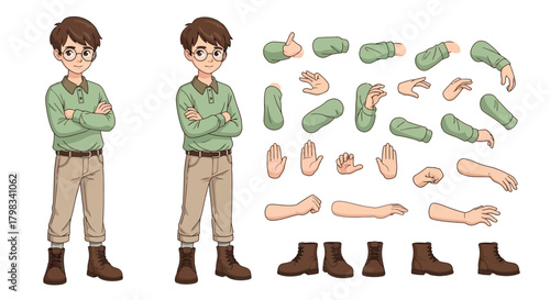 Cartoon character illustration with interchangeable parts