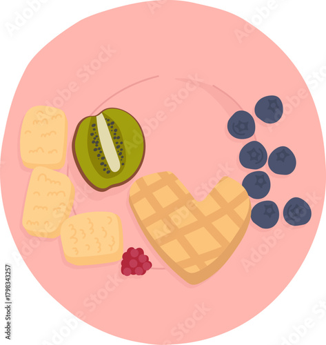 Breakfast Plate with Fruits and Waffle
