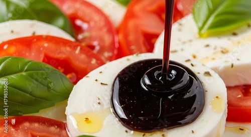 Classic caprese salad, balsamic glaze drizzle, mediterranean gastronomy