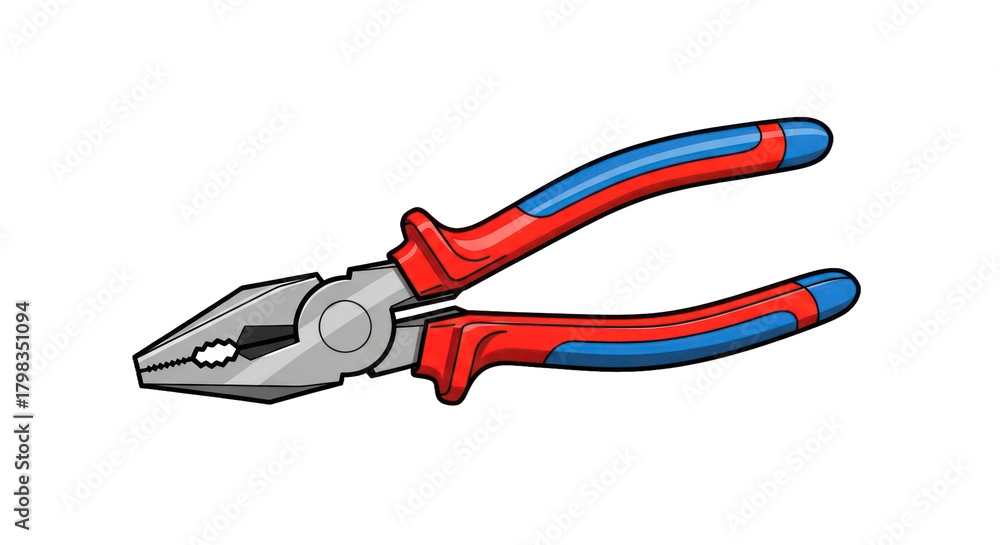 Obraz premium Cartoon pliers tool isolated red and blue handles on transparent background