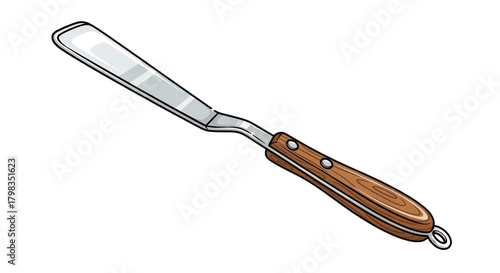 Cartoon spatula illustration with wooden handle isolated object on transparent background
