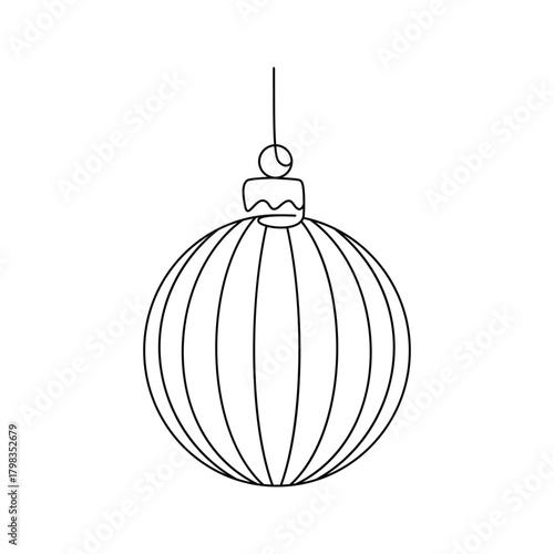 Christmas Bauble with Snowflake Pattern Line drawing. Line art. Illustration