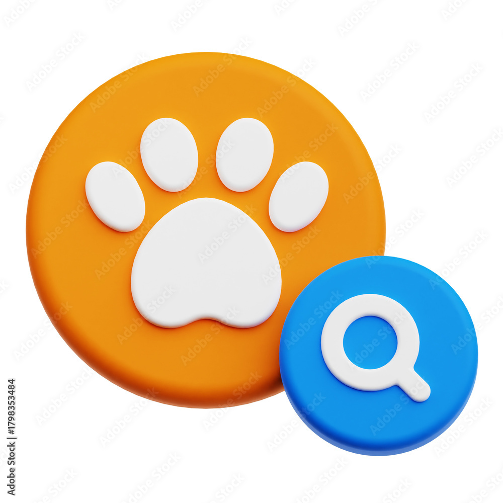 Fototapeta premium Pet Search 3D Icon Isolated On The Transparent Background