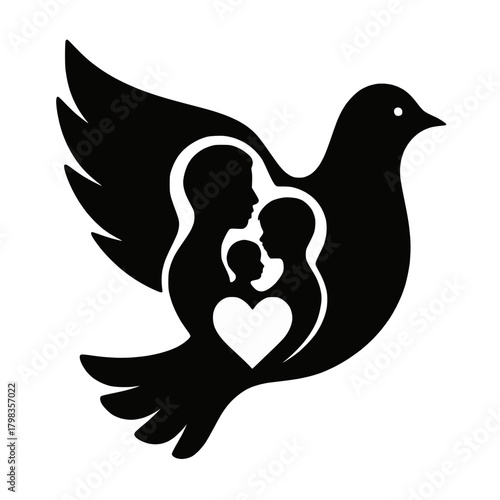 Dove with Family and Heart Symbol of Peace