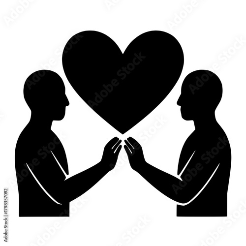 Two People Touching Hands with Heart Symbol