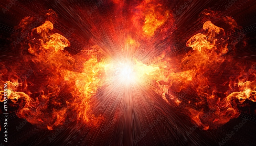 Fototapeta premium Dramatic Fire And Smoke Effect Glowing Red And Yellow Colors Exploding Outwards With Center Space Vivid And Hot Hell Abstract Or Blazing Fire Background Or Wallpaper