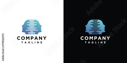 human head technology logo design template. head digital technology inspiration logo design	