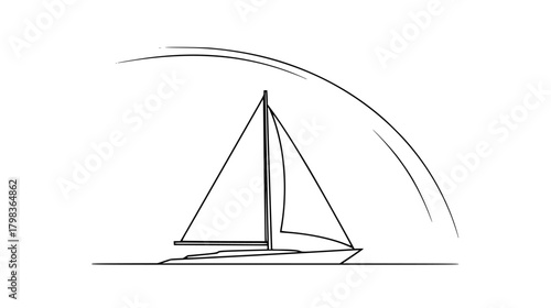 Minimalist sailboat outline vector art, sailing boat graphic design