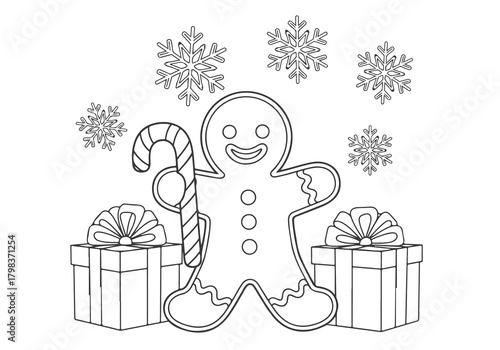 Christmas Gingerbread Man Coloring Book Page for Kids Festive Holiday Fun and Activities