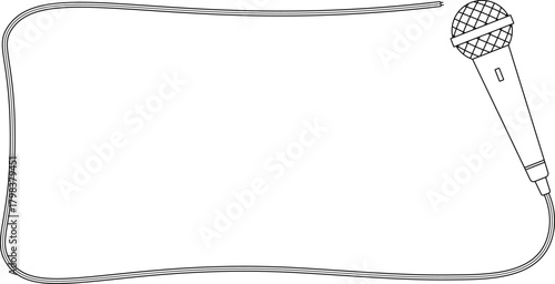Simple vector black and white microphone cable outline frame for text or graphics. Music theme