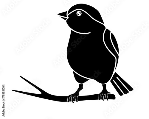 A small bird perched on a branch, a sparrow - a vector silhouette image for a logo, pictogram, or stencil. A small songbird, a canary silhouette.