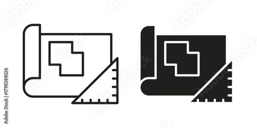 Construction plans. collection. Silhouette flat icon design element.. vector glyph flat icons