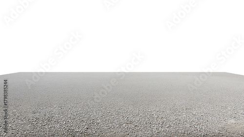 Minimalist landscape of expansive flat terrain with gravel and pebbles on transparent background
