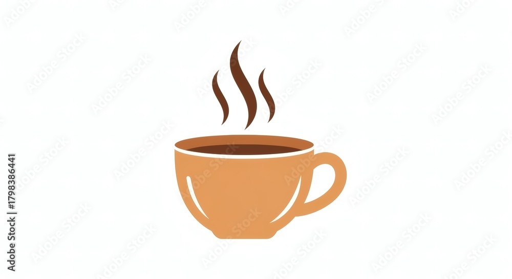 Obraz premium Simple Hot Coffee Cup Clip Art Logo in Flat Earth Tone Colors