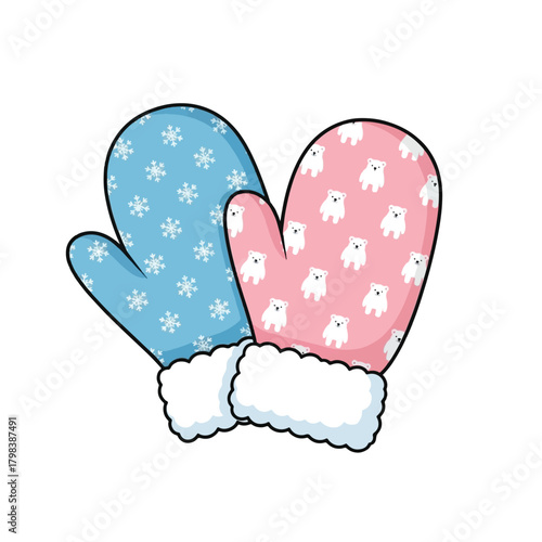 pair of pink and blue handgloves