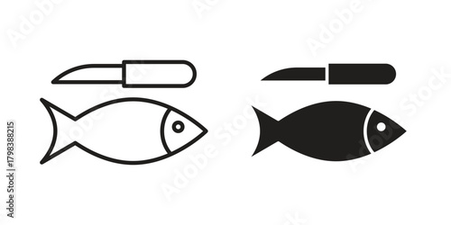 Fish and a knife icon concept outline symbol design. Simple element illustration.