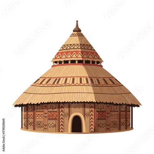 Authentic tribal house featuring ethnic patterns and traditional construction