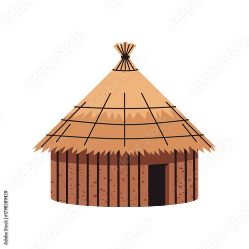 Traditional African hut illustration, rural village house with thatch roof