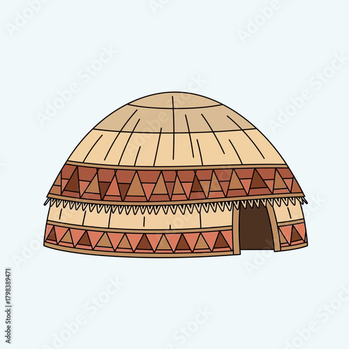 Traditional yurt dwelling with geometric design elements illustration