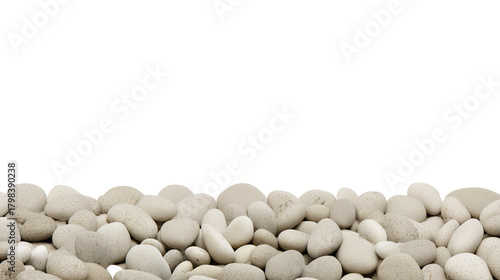Close-up of smooth, rounded pebbles with transparent background