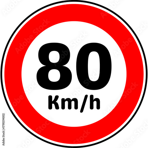 Speed Limit 80 kmh Traffic Sign Vector