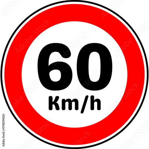 Speed Limit 60 kmh Traffic Sign Vector