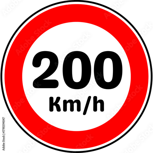 Speed Limit 200 kmh Traffic Sign Vector