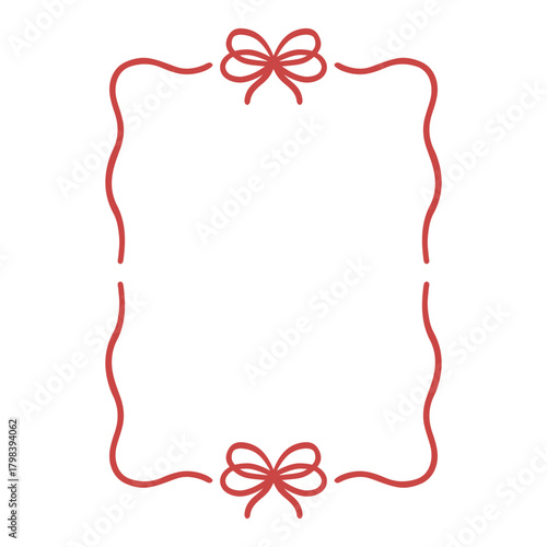 Wedding frame with bow and ribbon doodle. Coquette Whimsical boarder in sketch style. Hand drawn vintage vector illustration for Valentine’s Day