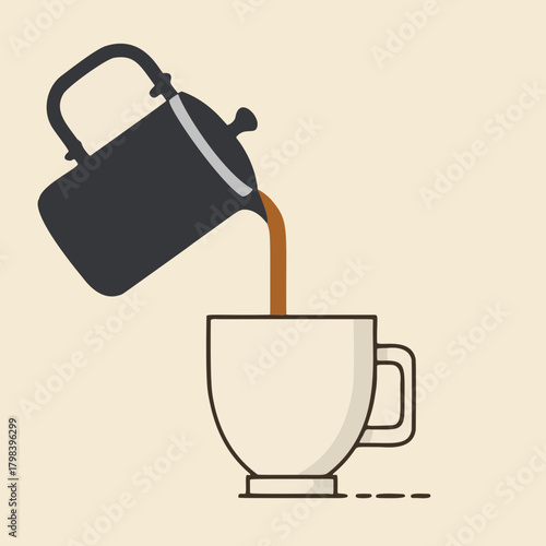 Illustration of coffee being poured from a pot into a cup.